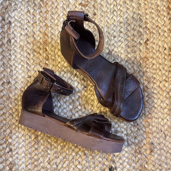Bed Stu Shoes - Bed Stu 7.5 Brown Leather Ankle Strap Platform Sandal Shos